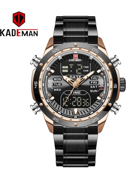 Seçenek A-4 Güçlü Stil Erkek Askeri Spor Kol Saati Kuvars Tam Çelik Su Geçirmez Çift Ekran Erkek Saat Saatler Relogio Masculino 2021 (Yurt Dışından)