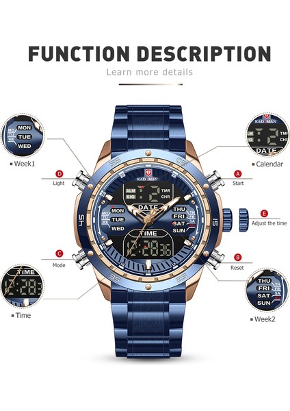 Seçenek A-4 Güçlü Stil Erkek Askeri Spor Kol Saati Kuvars Tam Çelik Su Geçirmez Çift Ekran Erkek Saat Saatler Relogio Masculino 2021 (Yurt Dışından) fırsatları
