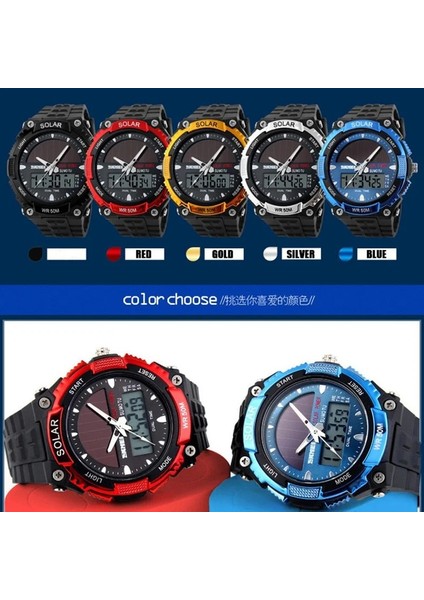 Siyah Saat Skmeı Marka Güneş Enerjili Erkekler Spor Saatler Açık Askeri LED Izle Moda Dijital Kuvars Saatler Çok Fonksiyonlu (Yurt Dışından)