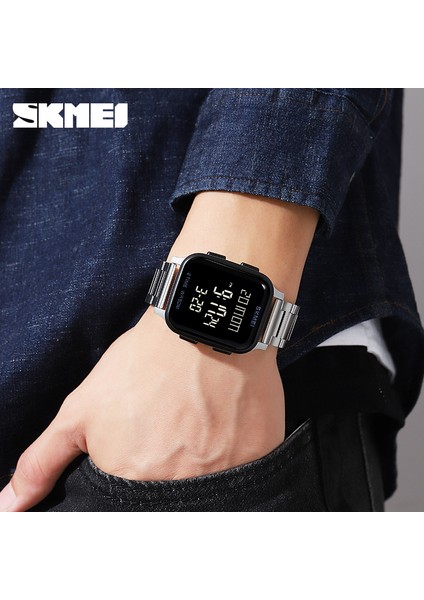 Gümüş Erkek Saatler Su Geçirmez Spor Dijital LED Izle Alarm Chrono Elektronik Saat Adam Öğrenci Kol Saati Skmeı Relogio Masculino (Yurt Dışından) fiyatları