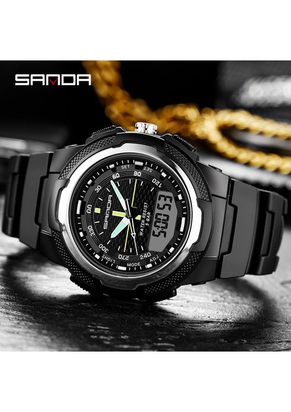 Siyah Gümüş Sanda Yeni Lüks Spor Erkekler Rahat Tarzı Askeri Saatler Erkekler Su Geçirmez Yeni Elektronik Çift Gösteri Açık Hava Spor Kol Saati (Yurt Dışından) modelleri