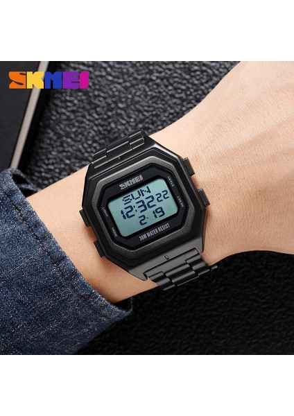 Tüm Siyah Silikon Skmeı Lüks Marka Yeni Erkekler Için Izle Paslanmaz Çelik Çift Ekran Kuvars Bilek Saatler Su Geçirmez Askeri Spor Erkek Saat (Yurt Dışından)