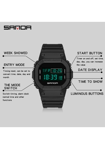 Tüm Siyah Sanda G Stil Spor Saat Su Geçirmez Askeri Saat Moda Analog LED Işıklı Elektronik Erkek Saat Orologio Da Uomo (Yurt Dışından) indirimleri