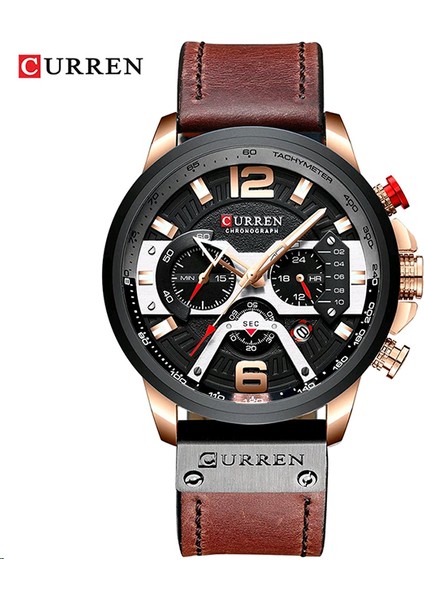 Gül Siyah Curren Moda Spor Su Geçirmez Izle Erkekler Için Rahat Erkek Saat Iş Deri Kol Saati Lüks Chronograph Kuvars Erkek Izle (Yurt Dışından)