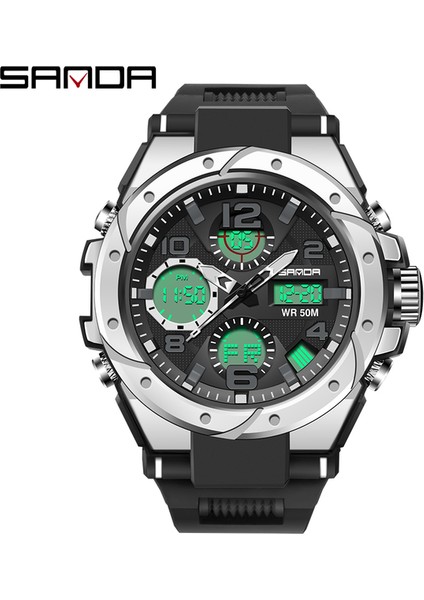 Siyah-Gümüş Sanda Adam Izle 6008 Su Geçirmez Spor Dijital Lüks Marka Orijinal Kutusu ile Suya Dayanıklı Kol Saati Saat Hediye Erkekler Için 2022 (Yurt Dışından)
