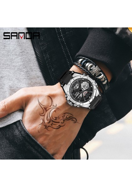 Siyah-Gümüş Sanda Adam Izle 6008 Su Geçirmez Spor Dijital Lüks Marka Orijinal Kutusu ile Suya Dayanıklı Kol Saati Saat Hediye Erkekler Için 2022 (Yurt Dışından) fiyatları