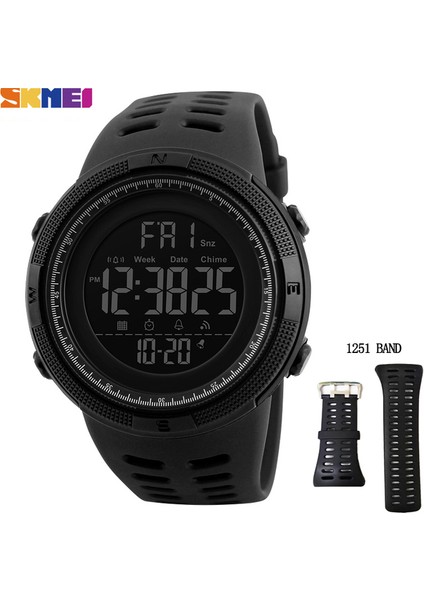 Siyah Skmeı Moda Açık Spor Izle Erkekler Çok Fonksiyonlu Saatler Çalar Saat Chrono 5bar Su Geçirmez Dijital Saat Reloj Hombre 1251 (Yurt Dışından)