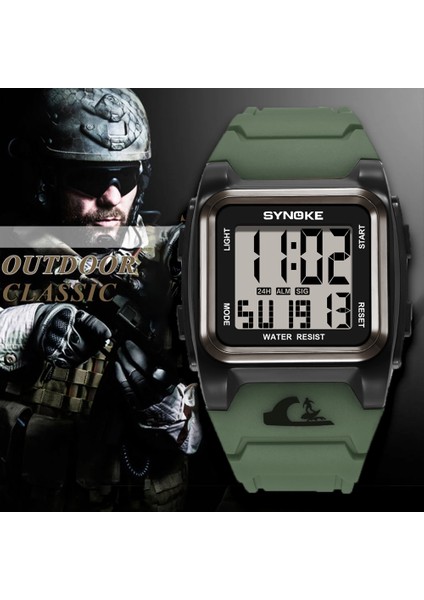9801 Haki Erkek Saatler Synoke Marka Kare Dijital Saatler Adam 50 M Su Geçirmez Moda Izle Erkekler Spor Elektronik Saat Montre Homme (Yurt Dışından)