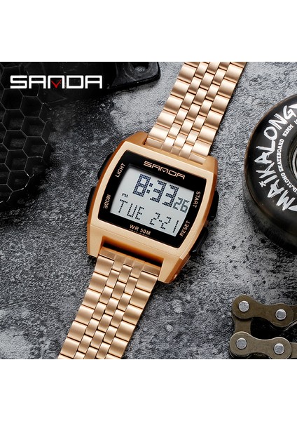 Gümüş Sanda Moda Elektronik Saat Lüks Paslanmaz Çelik Bant Adam Için Dijital Saatler Su Geçirmez Kronometre LED Işıklı Çalar Saat (Yurt Dışından) indirimleri