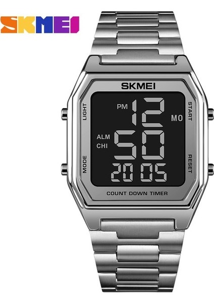 Gümüş Siyah Orijinal Marka Erkek Saatler Moda Skmeı Erkek Kol Saati LED Işık Chronograph Dijital Saat Kol Saati Relogio Masculino (Yurt Dışından)
