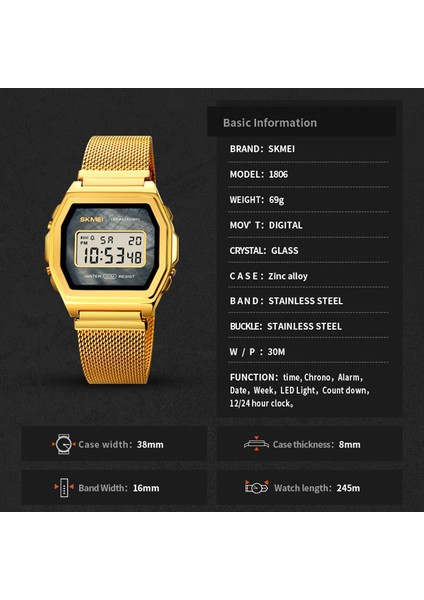 Rosegold Siyah Siyah Skmeı Su Geçirmez Paslanmaz Çelik Saat Dijital Hareket Erkek Kol Saati Geri Sayım Takvim Alarm LED Ekran Elektronik Saat (Yurt Dışından)