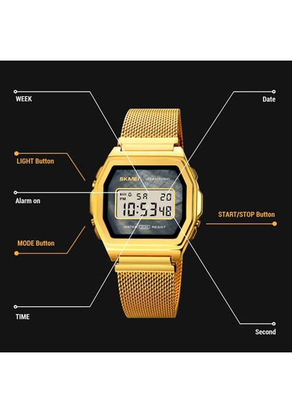 Rosegold Siyah Siyah Skmeı Su Geçirmez Paslanmaz Çelik Saat Dijital Hareket Erkek Kol Saati Geri Sayım Takvim Alarm LED Ekran Elektronik Saat (Yurt Dışından)