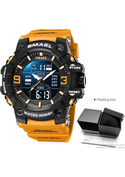 Orange-Box Smael Erkekler Için Dijital Saat Kronograf Kuvars Kol Saati Elektronik LED Ekran Kauçuk Kayış Saatler Otomatik Tarih Gün Alarmı (Yurt Dışından)