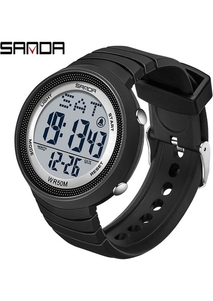 Siyah Gümüş Sanda Marka Erkekler Spor Saatler Moda Chronos Geri Sayım Su Geçirmez LED Dijital Saat Adam Askeri Bilek Aydınlık Erkekler Izle (Yurt Dışından)