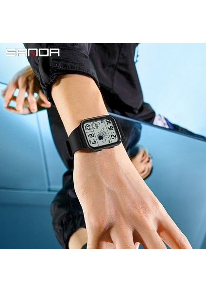 Siyah Sanda Erkekler Dijital Spor Saatler Adım Kilometre Aydınlık Su Geçirmez Elektronik Kronograf Bilek Kare Saat Reloj Hombre (Yurt Dışından) indirimleri