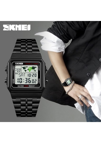 Kutu ile Altın Skmeı En Lüks Moda Spor Izle Erkekler Çalar Saat 3bar Su Geçirmez Paslanmaz Çelik Kayış Dijital Saatler Reloj Hombre 1338 (Yurt Dışından)