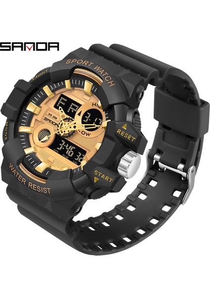 Siyah Altın Sanda Yeni Spor Dijital Saat Erkekler Büyük Kadran Çok Fonksiyonlu LED Işık 50M Su Geçirmez Kol Saati Erkekler Için Relogio Masculino (Yurt Dışından)