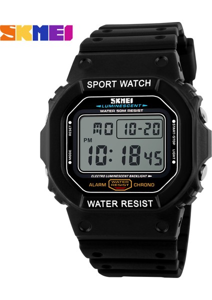 Siyah Turuncu Skmeı Izle Erkekler Kare Spor Dijital Saatler Elektronik LED Siyah Su Geçirmez Kol Saati Pu Kayış Erkek Saat Relogio Masculino (Yurt Dışından)