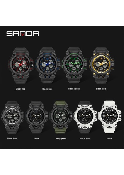 6030 Erkekler Siyah Sanda Yeni Erkek Saatler 50M Su Geçirmez Spor Askeri Quartz Saat Erkek Dijital Kol Saati Çok Fonksiyonlu Saat (Yurt Dışından)