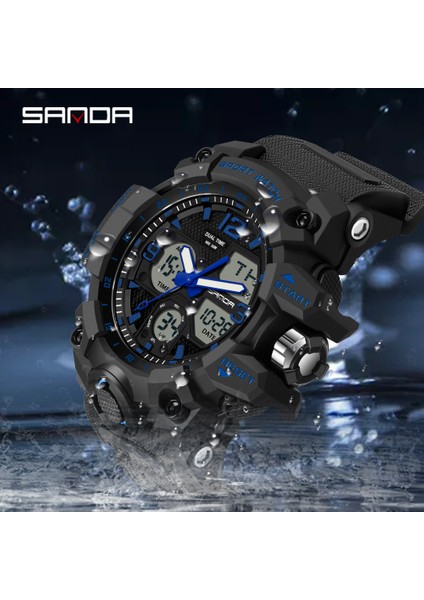 6030 Erkekler Siyah Sanda Yeni Erkek Saatler 50M Su Geçirmez Spor Askeri Quartz Saat Erkek Dijital Kol Saati Çok Fonksiyonlu Saat (Yurt Dışından)