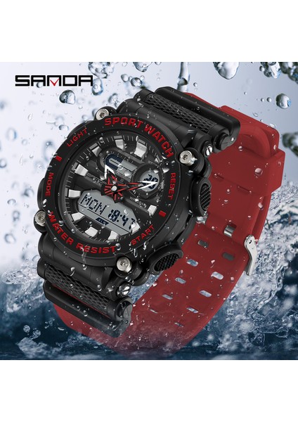 Siyah Kırmızı Sanda Spor Erkek Saatler Lüks LED Dijital Askeri Kuvars Izle Erkekler Su Geçirmez G Tarzı Kol Saatleri Relogio Masculino Saat (Yurt Dışından) fırsatları