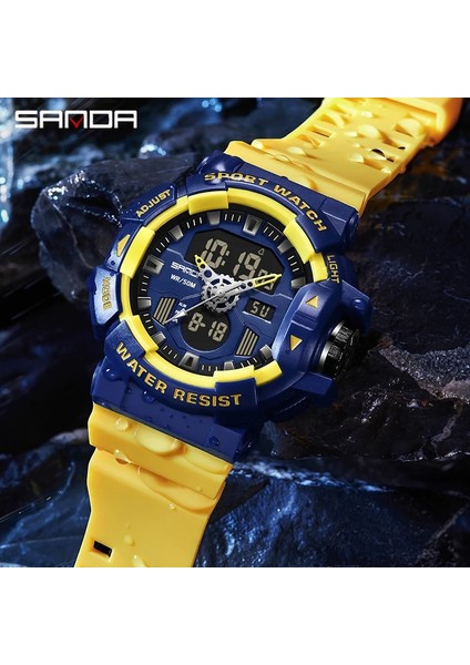 BLACK3128 Sanda Erkekler Askeri Spor Kol Saati Sarı Mavi Kuvars Su Geçirmez Izle Çift Ekran Erkek Saat Saatler Relogio Masculino 3129 (Yurt Dışından)