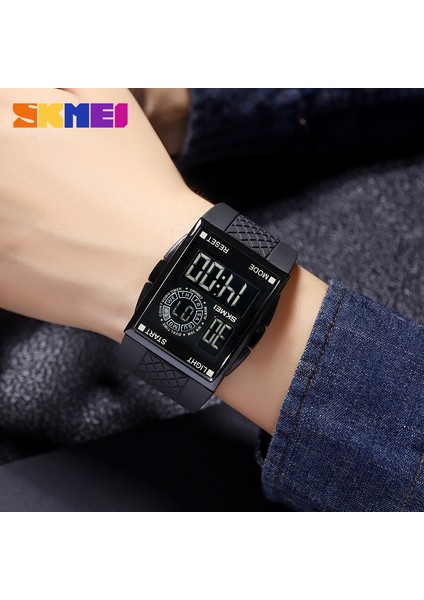 Gümüş Beyaz Moda Erkekler Için 2 Zaman Dijital Saat Skmeı Spor Saatler Erkek LED Elektronik Saat Su Geçirmez Geri Sayım Kol Saati Reloj Hombre (Yurt Dışından) modelleri