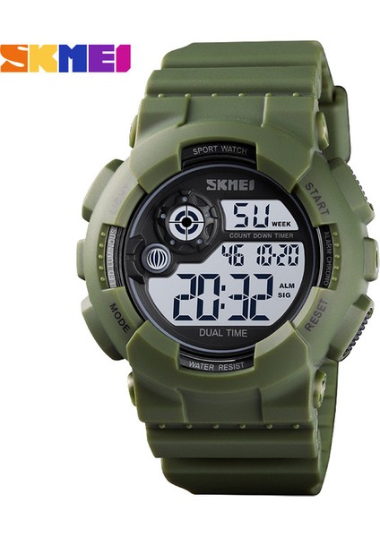 Ordu Yeşil Skmeı Açık Spor Izle Erkekler Darbeye Dayanıklı ve Su Geçirmez Askeri Saatler LED Ekran Şok Dijital Saat Reloj Hombre 1583 Saat (Yurt Dışından)