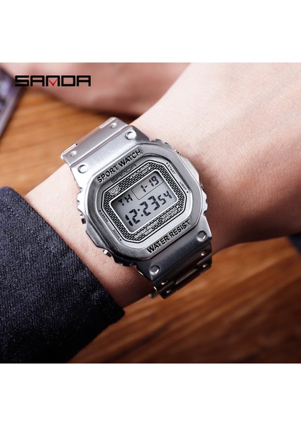 Gümüş Sanda Moda Spor Saat G-Tipi Askeri Saat Erkek Paslanmaz Çelik Iş Su Geçirmez Elektronik Saat Relogio Masculino (Yurt Dışından) fırsatları