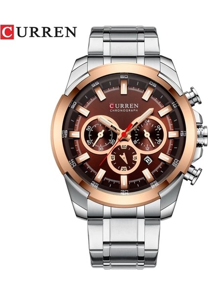 Gümüş Kahve Curren Erkek Saatler Üst Marka Büyük Spor Izle Lüks Erkekler Askeri Çelik Kuvars Bilek Saatleri Chronograph Altın Tasarım Erkek Saat (Yurt Dışından)