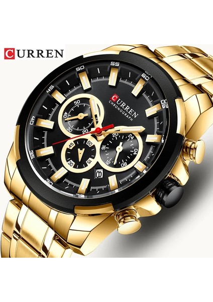 Gümüş Kahve Curren Erkek Saatler Üst Marka Büyük Spor Izle Lüks Erkekler Askeri Çelik Kuvars Bilek Saatleri Chronograph Altın Tasarım Erkek Saat (Yurt Dışından)