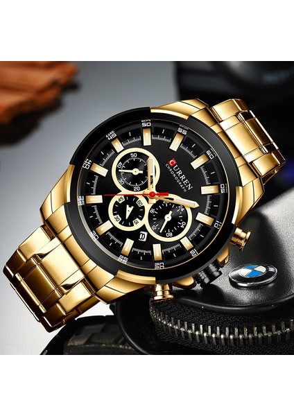 Gümüş Kahve Curren Erkek Saatler Üst Marka Büyük Spor Izle Lüks Erkekler Askeri Çelik Kuvars Bilek Saatleri Chronograph Altın Tasarım Erkek Saat (Yurt Dışından)