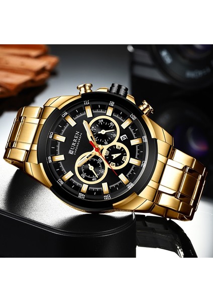 Gümüş Kahve Curren Erkek Saatler Üst Marka Büyük Spor Izle Lüks Erkekler Askeri Çelik Kuvars Bilek Saatleri Chronograph Altın Tasarım Erkek Saat (Yurt Dışından)
