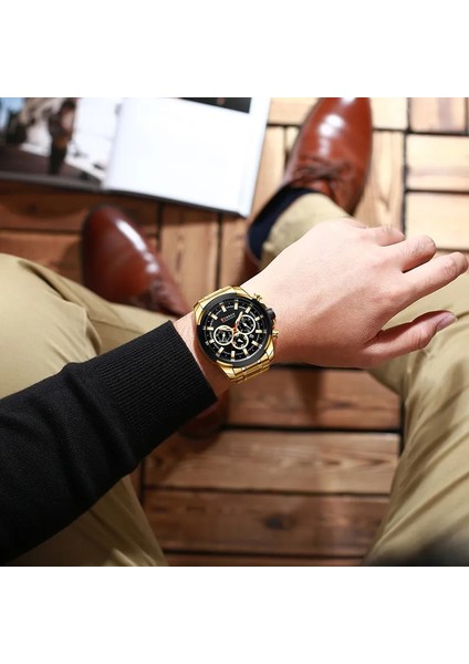Gümüş Kahve Curren Erkek Saatler Üst Marka Büyük Spor Izle Lüks Erkekler Askeri Çelik Kuvars Bilek Saatleri Chronograph Altın Tasarım Erkek Saat (Yurt Dışından)