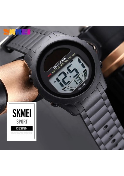 Gri Kamuflaj Skmeı LED Dijital Güneş Enerjisi Erkek Saatler Spor Kronograf Erkek Saat Tarih Ekranı Su Geçirmez Kol Saati Relogio Masculino (Yurt Dışından) fırsatları