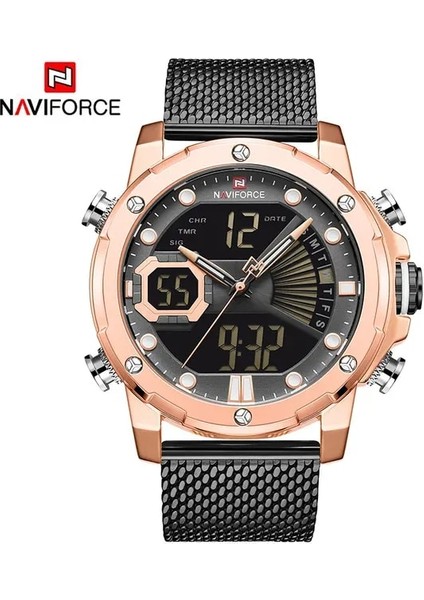 Rgbb Navıforce Orijinal Saatler Erkekler Için Lüks Marka Kuvars Çift Ekran Askeri Spor Kol Saati Örgü Çelik Bant Su Geçirmez Saat (Yurt Dışından)