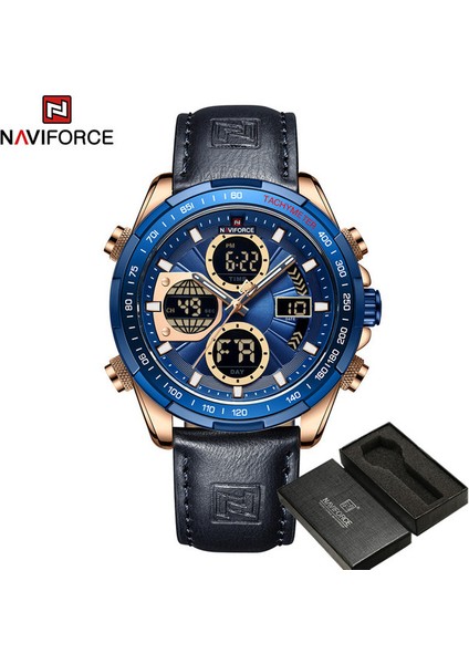 Navıforce Üst Marka Lüks Erkek Saat Kuvars Dijital Erkek Saat Askeri Spor Yeşil Hakiki Deri Iş Adamı Kol Saati 9197 ile Altın Mavi (Yurt Dışından)