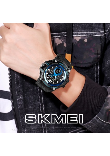 Siyah Altın Skmeı 2021 Erkekler Askeri Spor Kol Saati Pu Bant Çift Ekran Saatler Siyah Su Geçirmez Erkek Izle LED Kuvars Saat Relogio (Yurt Dışından)