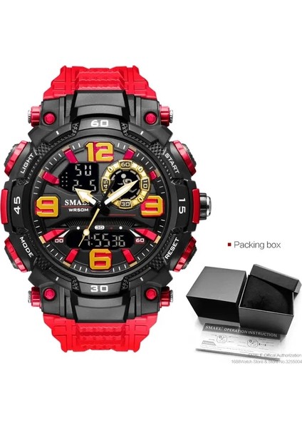 Red-Box Smael Zeytin Yeşili Askeri Spor Izle Erkekler Için Aydınlık Su Geçirmez Dijital Saatler Chronograph Kuvars Kronometre Adam Часы Relogio (Yurt Dışından)