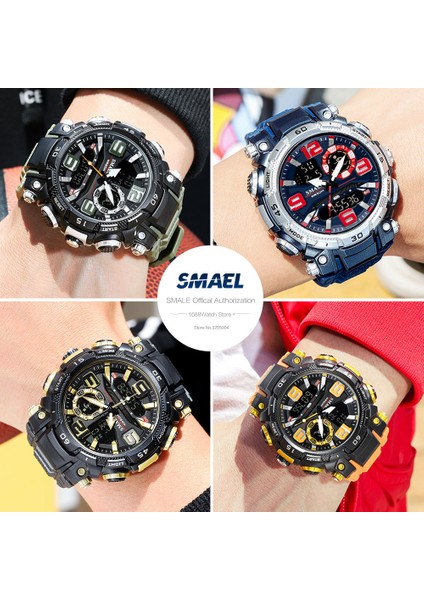 Red-Box Smael Zeytin Yeşili Askeri Spor Izle Erkekler Için Aydınlık Su Geçirmez Dijital Saatler Chronograph Kuvars Kronometre Adam Часы Relogio (Yurt Dışından)