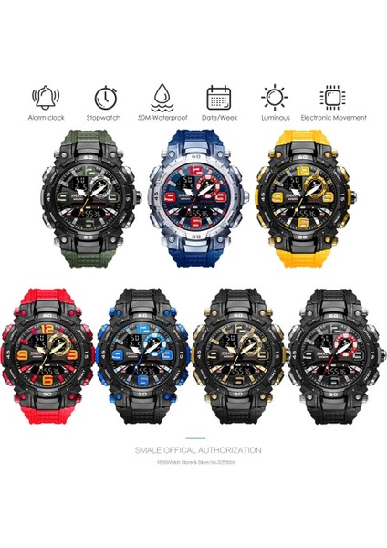 Red-Box Smael Zeytin Yeşili Askeri Spor Izle Erkekler Için Aydınlık Su Geçirmez Dijital Saatler Chronograph Kuvars Kronometre Adam Часы Relogio (Yurt Dışından)