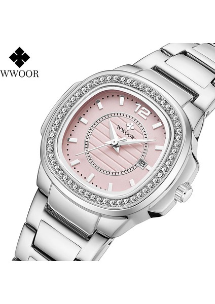 Altın Altın Kutu Wwoor Gümüş Pembe Saatler Kadınlar Yaratıcı Narin Elmas Saatler Bayanlar Takvim Kadın Bilezik Izle Kadın Saat Montre Femme (Yurt Dışından) fiyatları