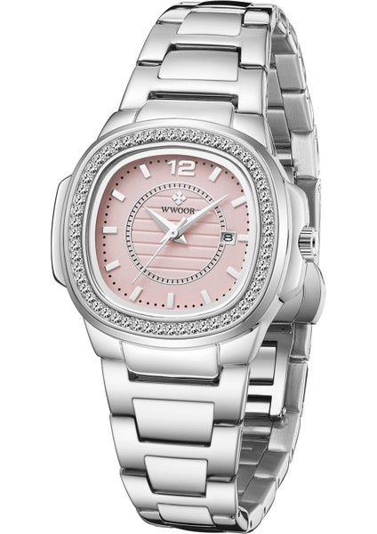 Altın Altın Kutu Wwoor Gümüş Pembe Saatler Kadınlar Yaratıcı Narin Elmas Saatler Bayanlar Takvim Kadın Bilezik Izle Kadın Saat Montre Femme (Yurt Dışından) indirimleri