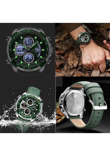 Navıforce Üst Marka Lüks Erkek Saat Kuvars Dijital Erkek Saat Askeri Spor Yeşil Hakiki Deri Iş Adamı Kol Saati 9197 ile Altın Siyah (Yurt Dışından) modelleri