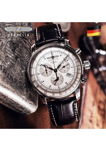 Stil 6 2022 Sıcak Satış Yeni Zeppelin Izle Moda Üç Göz Koşu Ikinci Çok Fonksiyonlu Kronograf Üst Deri Iş Kuvars Izle (Yurt Dışından)