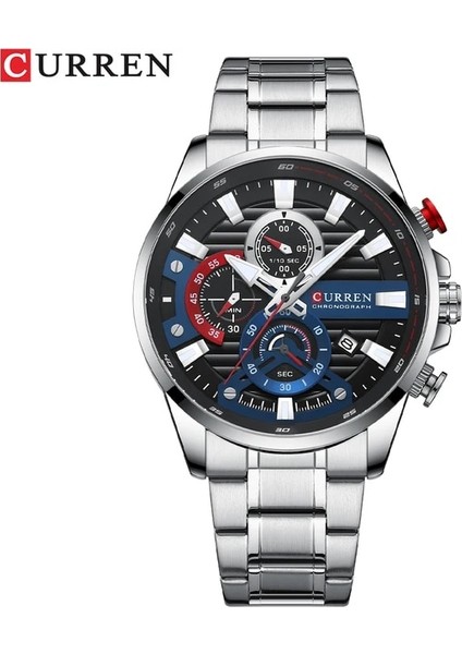Gümüş Siyah Izle Erkekler Için Curren Lüks Kuvars Chronograph Spor Su Geçirmez Adam Saatler Askeri Moda Paslanmaz Çelik Kol Saati Saat (Yurt Dışından)