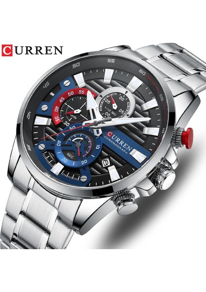 Gümüş Siyah Izle Erkekler Için Curren Lüks Kuvars Chronograph Spor Su Geçirmez Adam Saatler Askeri Moda Paslanmaz Çelik Kol Saati Saat (Yurt Dışından) fiyatları