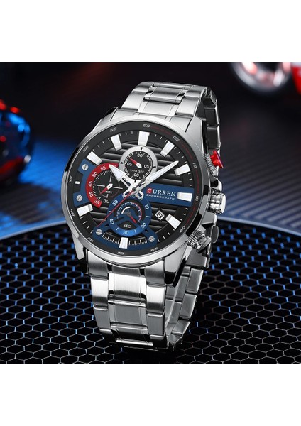 Gümüş Siyah Izle Erkekler Için Curren Lüks Kuvars Chronograph Spor Su Geçirmez Adam Saatler Askeri Moda Paslanmaz Çelik Kol Saati Saat (Yurt Dışından) indirimleri