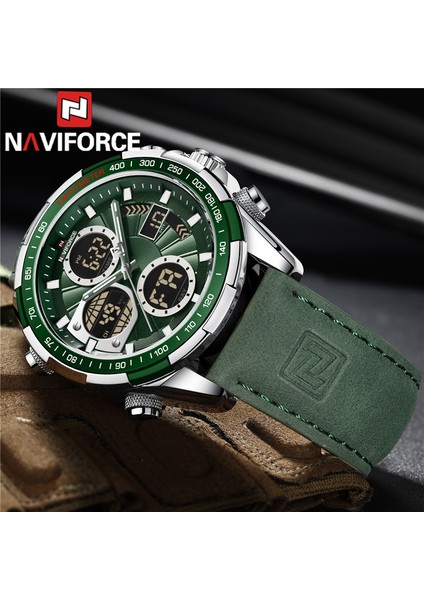 Navıforce Üst Marka Lüks Erkek Saat Kuvars Dijital Erkek Saat Askeri Spor Yeşil Hakiki Deri Iş Adamı Kol Saati 9197 (Yurt Dışından)