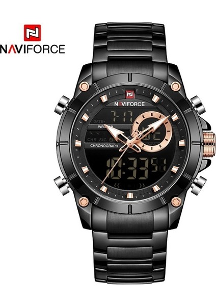 Siyah Navıforce Casual Quartz Saat Erkekler Paslanmaz Çelik Erkek Ordu Askeri LED Saat Erkek Su Geçirmez Saatler Relogio Masculino (Yurt Dışından)